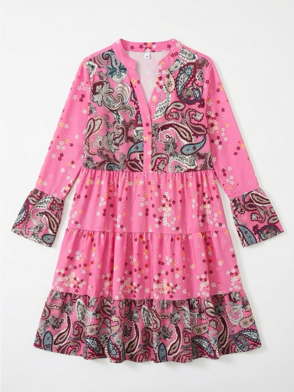 Pink Paisley Tiered Long-Sleeve Dress - Unbranded NEVER WORN